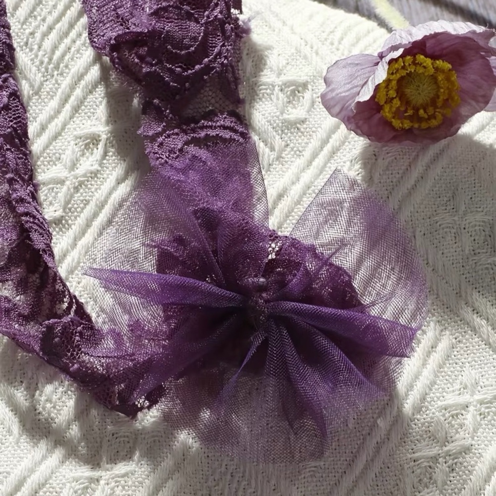 Purple Tulle and Lace Baby Infant Newborn Headband and Tutu Dress Set for Photos - Picture 3 of 12